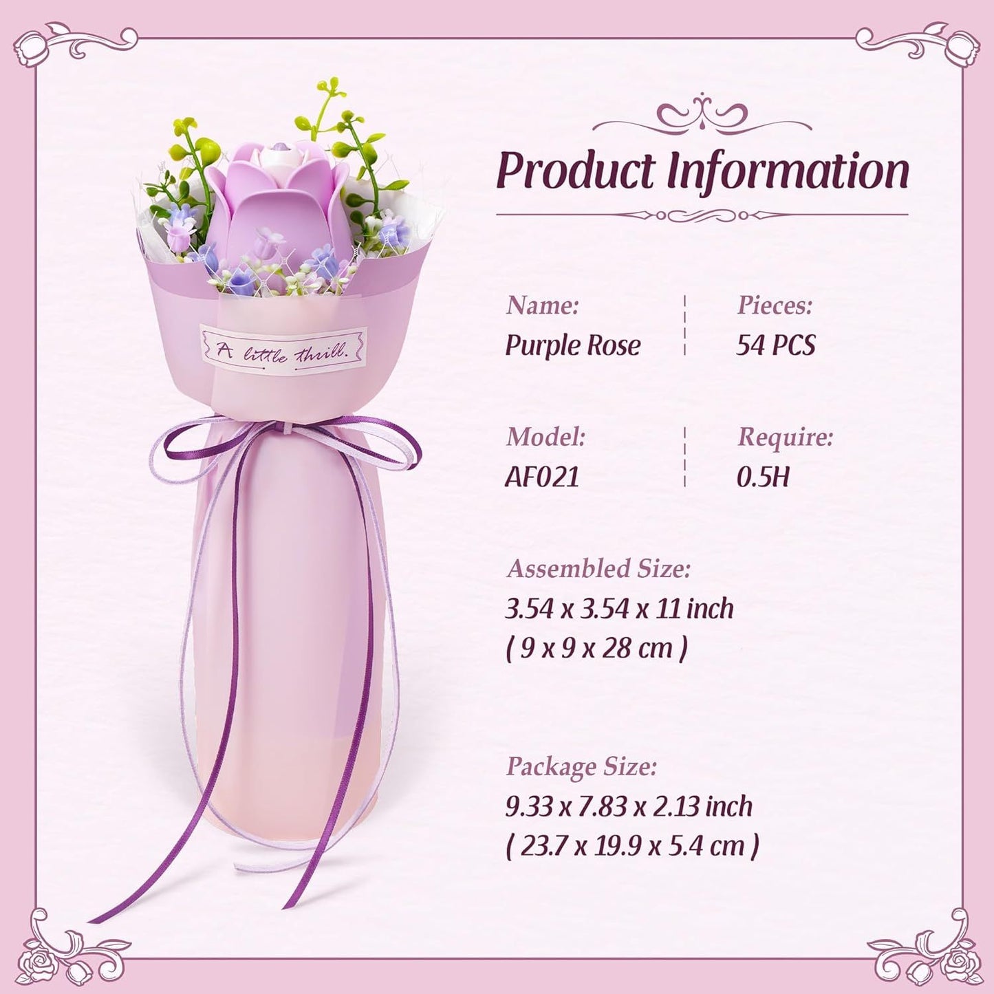 ROBOTIME Flower 3D Puzzle Model Kits Puzzles For Adults To Build Artificial Flowers For Home Bedroom Living Room Decor, Gifts For Women Valentine, Purple Rose