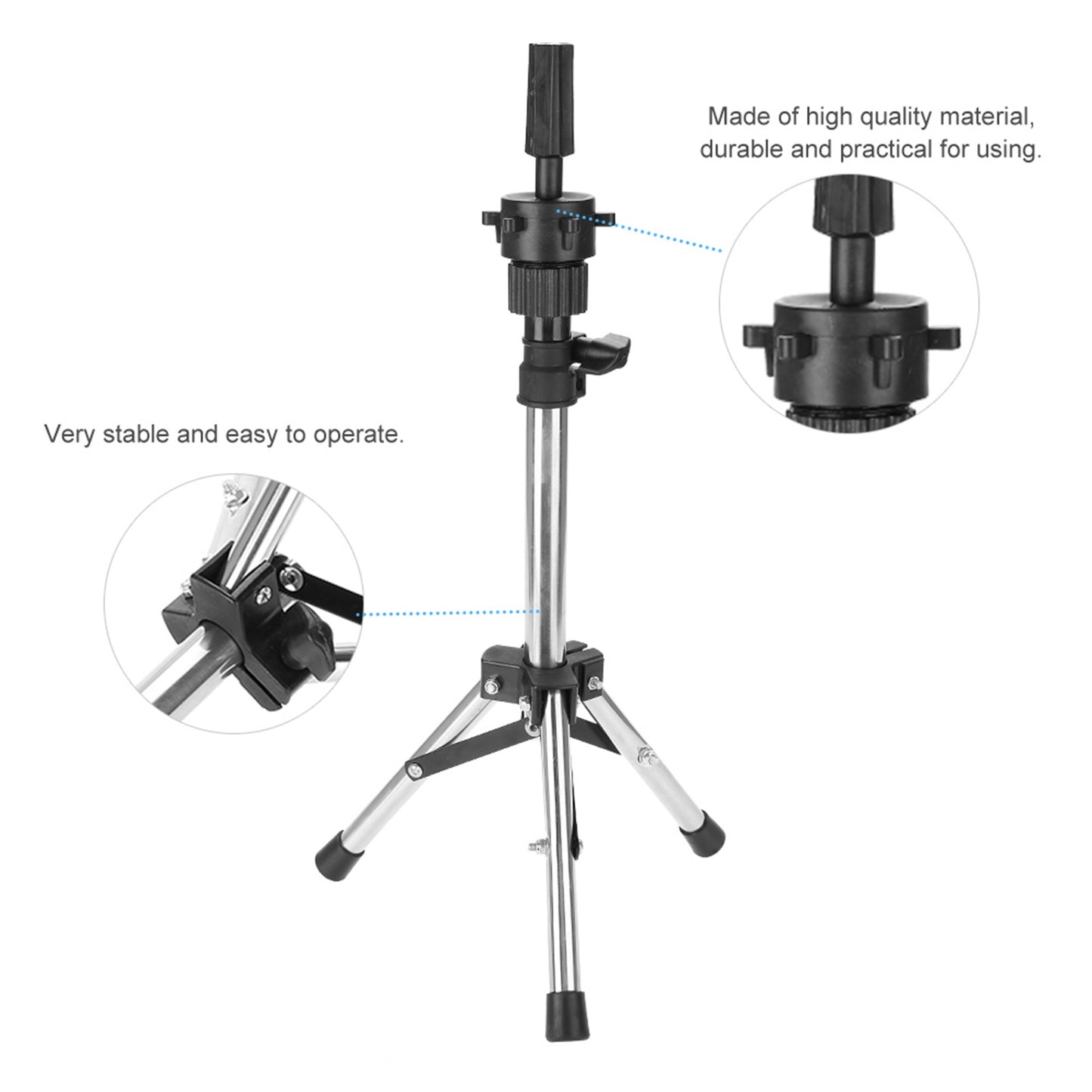 Hairdressing Training Head Holder Adjustable Salon Model Mannequin Head Tripod Stand Silver