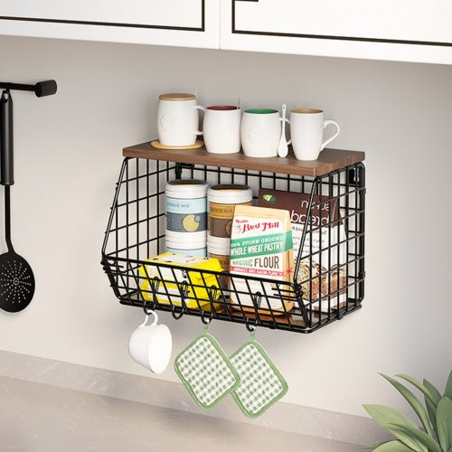 2 Pack Metal Fruit Baskets Wall Holder Storage Basket Organizer Shelf For Fruit