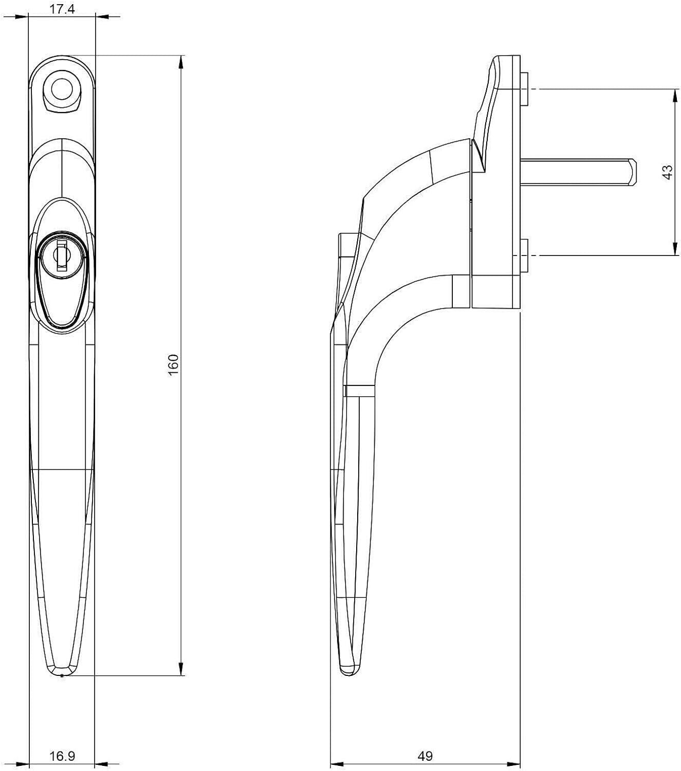 5 Cylinder UPVC Universal Window Handle Straight Lock Espag Double Glazing White
