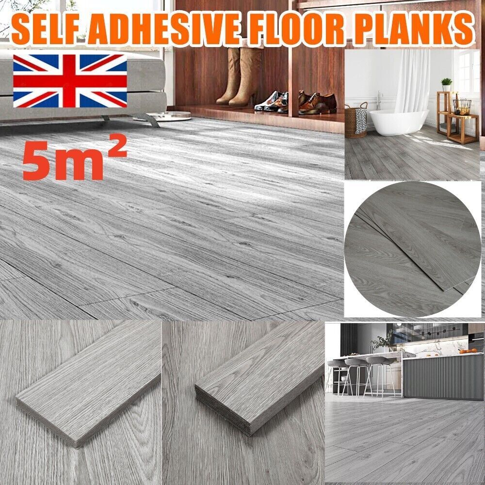 5m Floor Planks Tiles Self Adhesive Wood Effect Vinyl Flooring Bathroom Decor