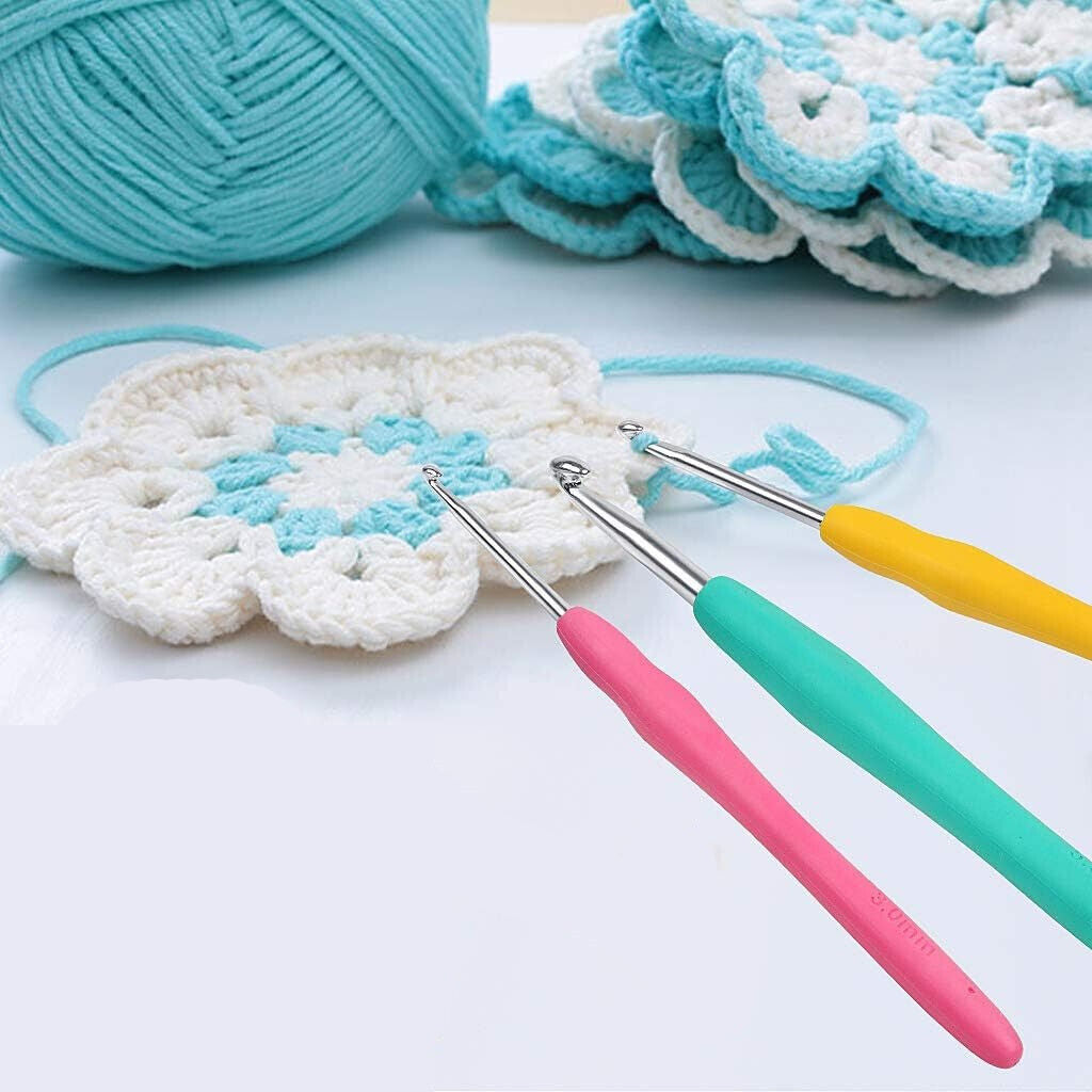 9Pcs Crochet Hooks Set Soft Grip Handles Knitting Needles Aluminum Multi Color