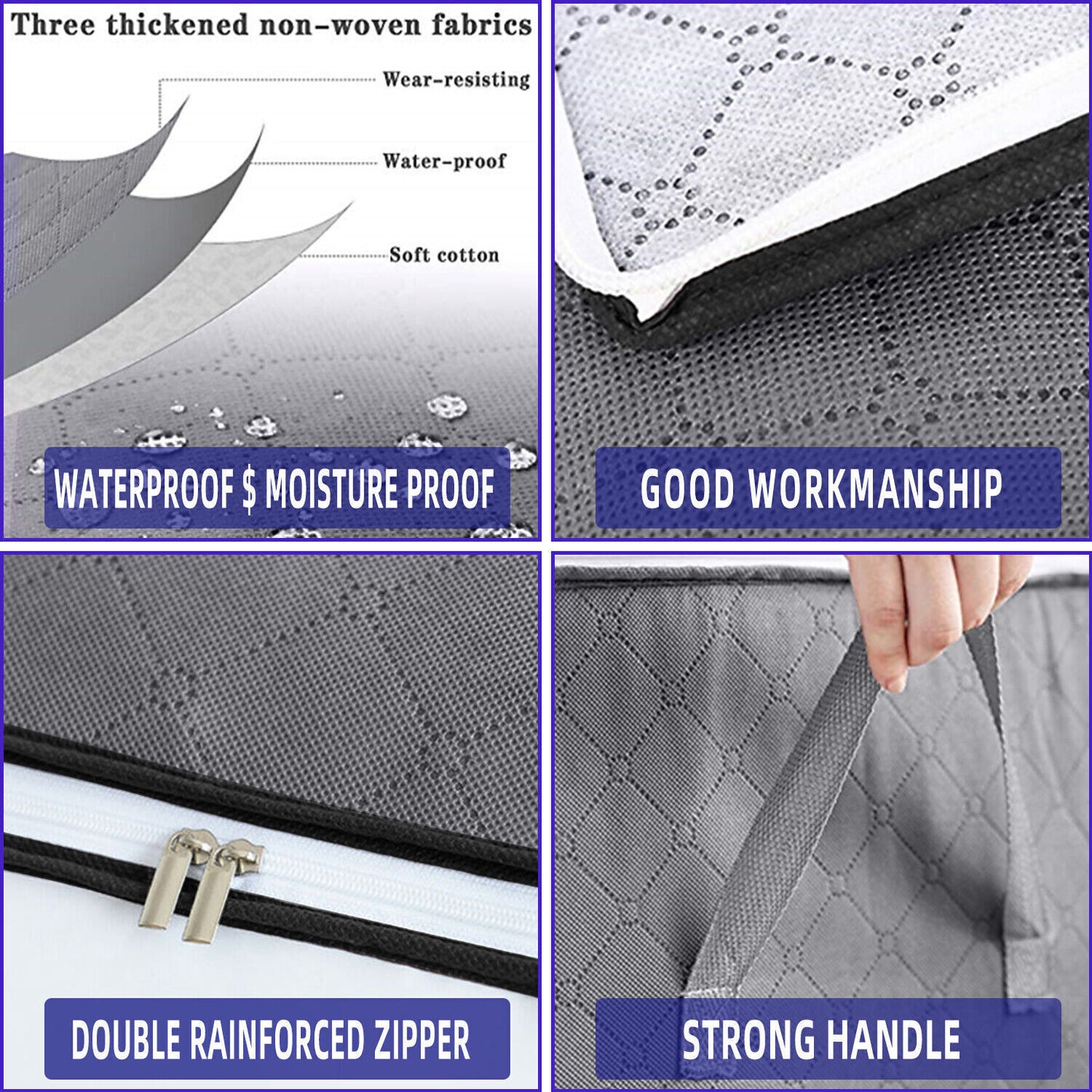 4Pcs Clothes Storage Bags Zipped Organizer Underbed Wardrobe Cube Closet Boxes