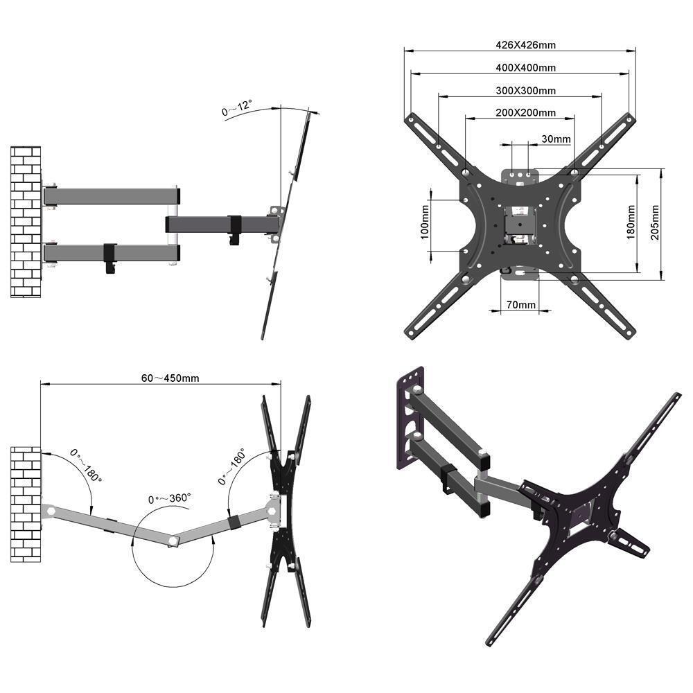 26-55  Full Motion TV Wall Mount Rotation 180 Swivel Bracket 26 32 40 42 50 55