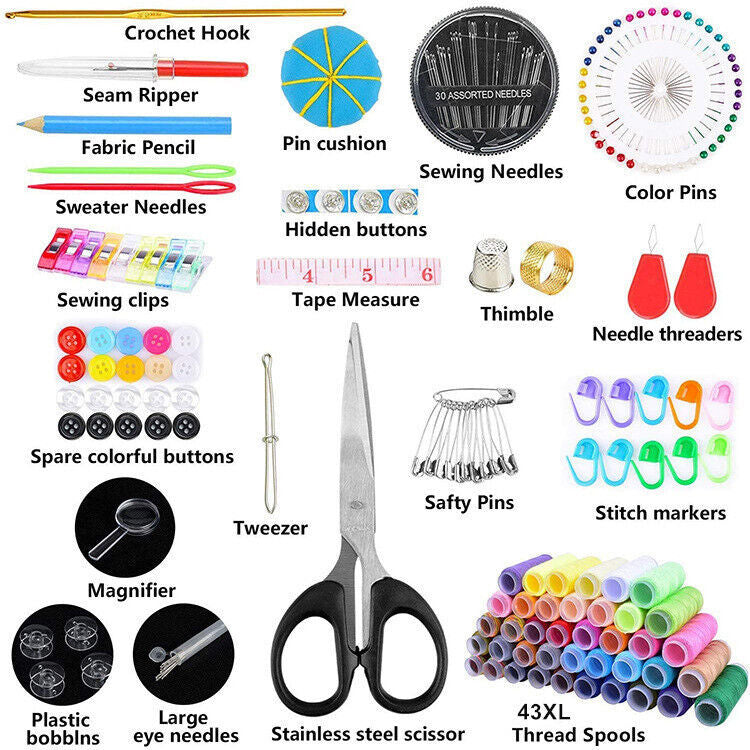 230Pc Large Portable Sewing Kit Home Travel Case Needles Thread Scissors Set Box