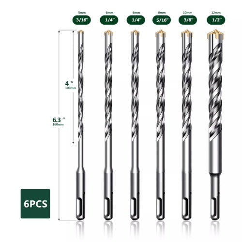 6PCS Hammer Drill Bits SDS  Plus Set Concrete Masonry Granite Fit