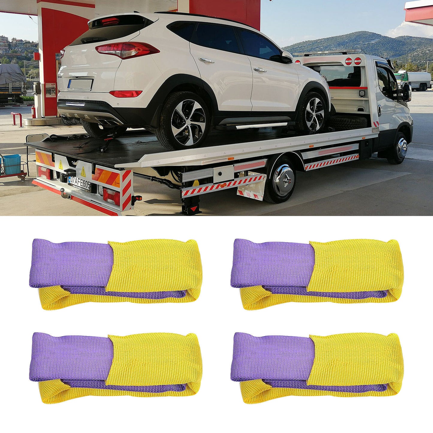 4pcs Truck Car Tire Wheel Link Straps Trailer Recovery Ratchet Tie Down Straps