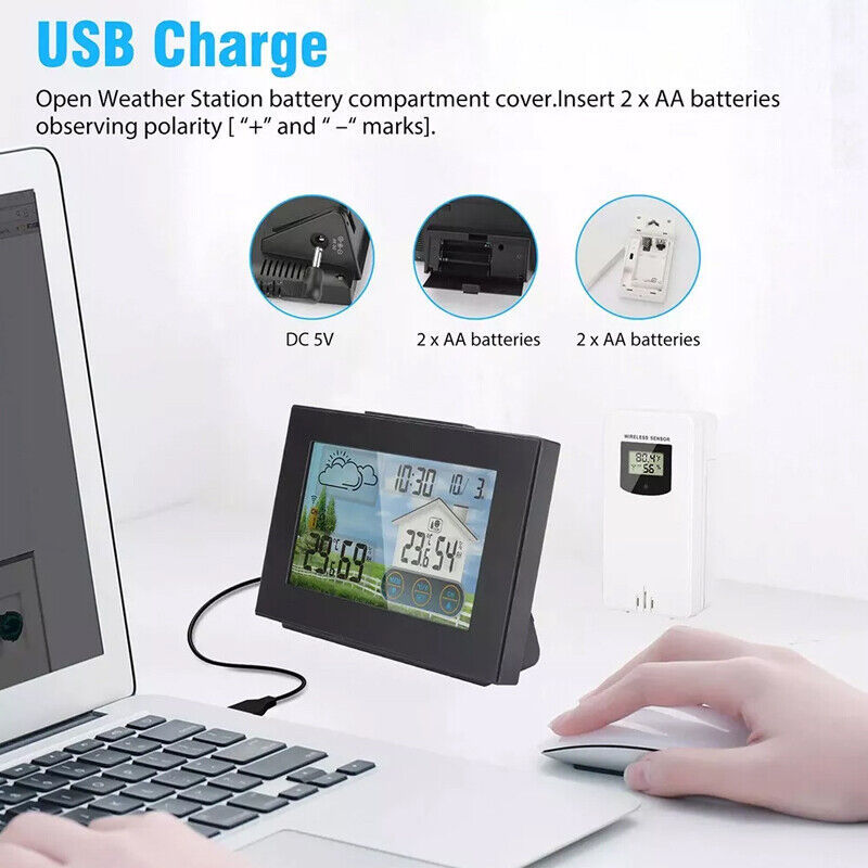 Wireless Weather Station Clock Digital Thermometer Temperature Indoor&Outdoor.