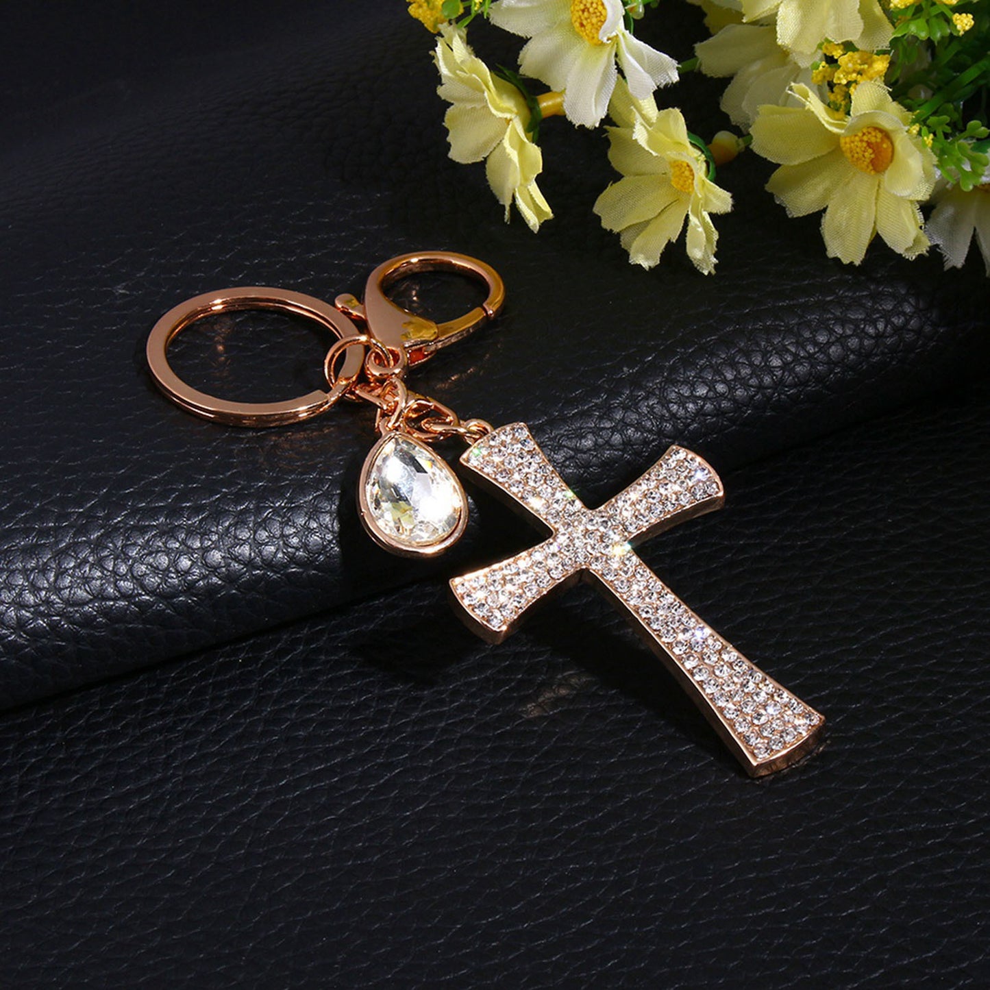 Cross Crystal Rhinestone Key Ring Charm Pendant Purse Bag Cute Keychain HighQ
