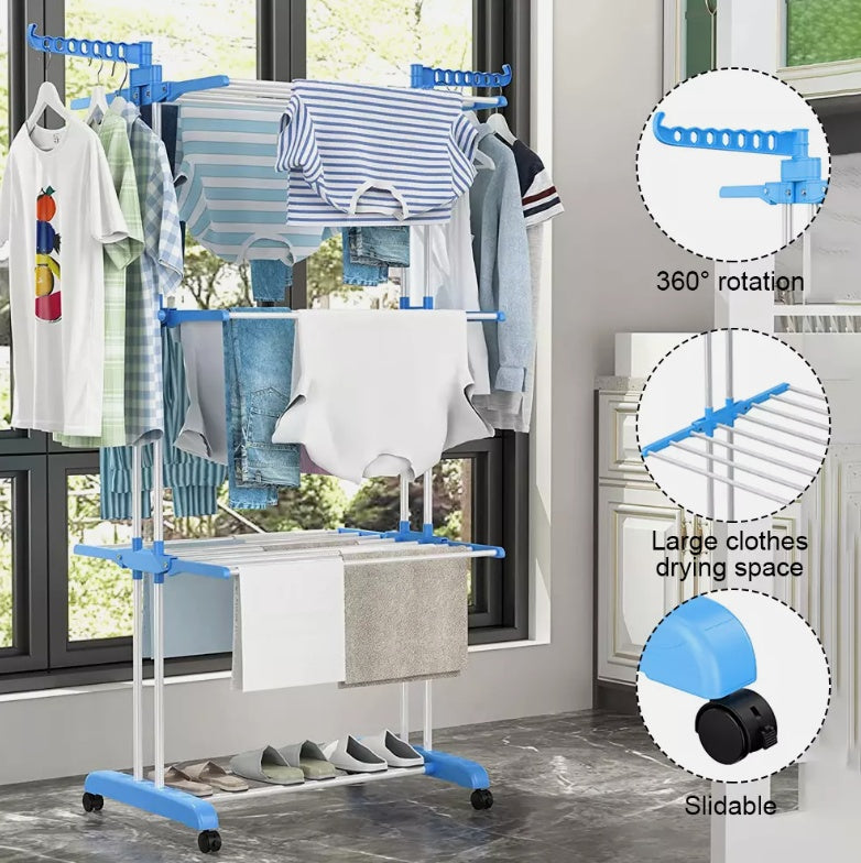 4 Tier Clothes Airer Dryer Rack Foldable Dry Rail Hanger Laundry Indoor Outdoor