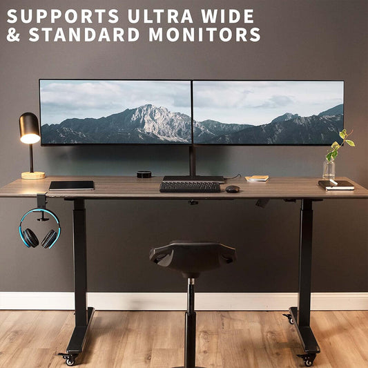 Double Dual Display Computer Screen Monitor Arm Mount Desk Stand LED CC