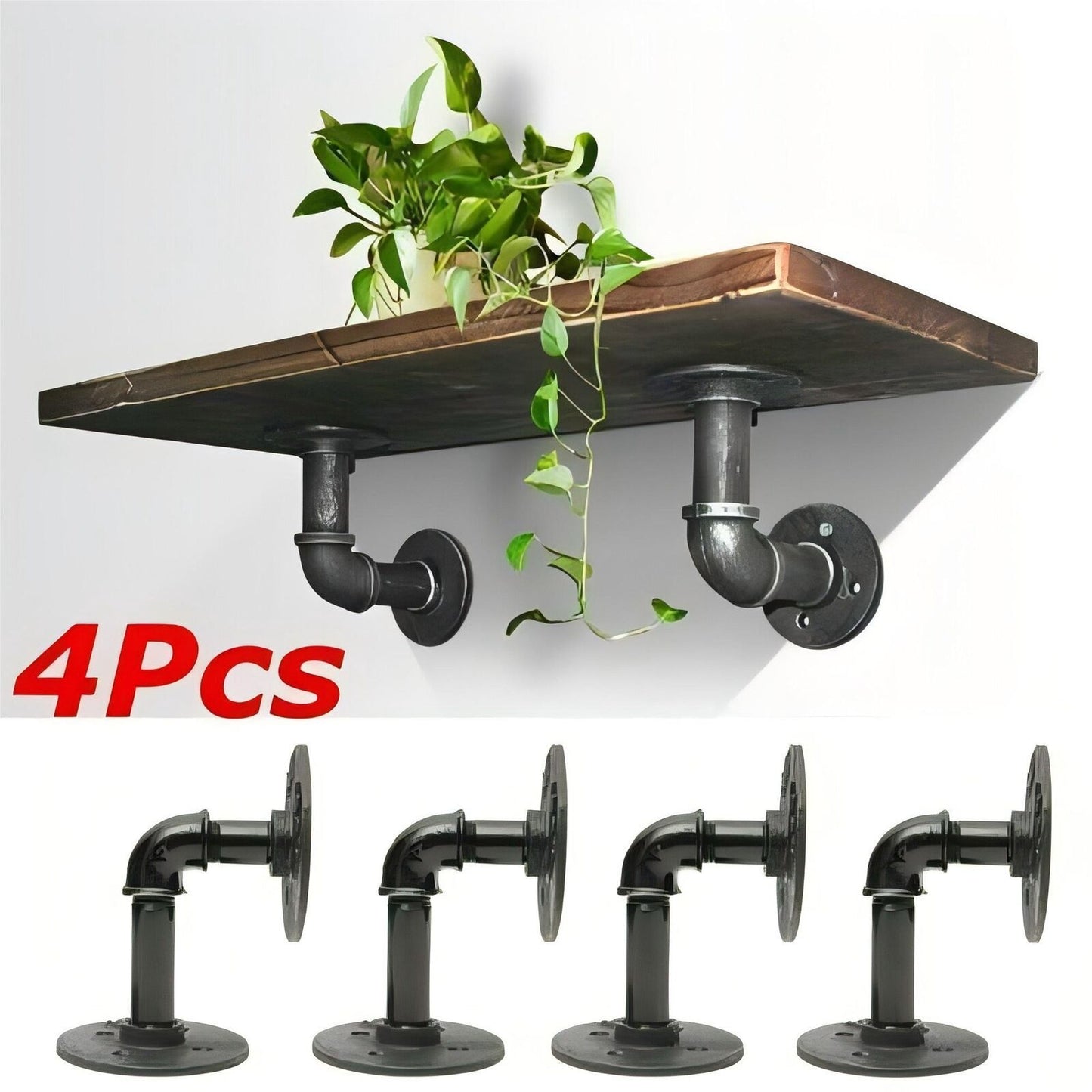 4X Pipe Shelf Brackets Industrial Iron Rustic Wall Floating Shelves Storage Unit