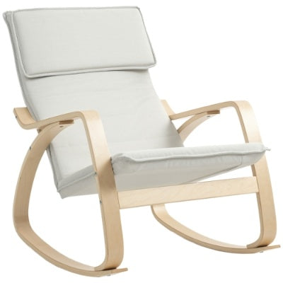 HOMCOM Comfortable Relax Rocking Chair, Upholstered Lounge Chair Recliner With High Back And Headrest For Living Room, Bedroom, Cream White