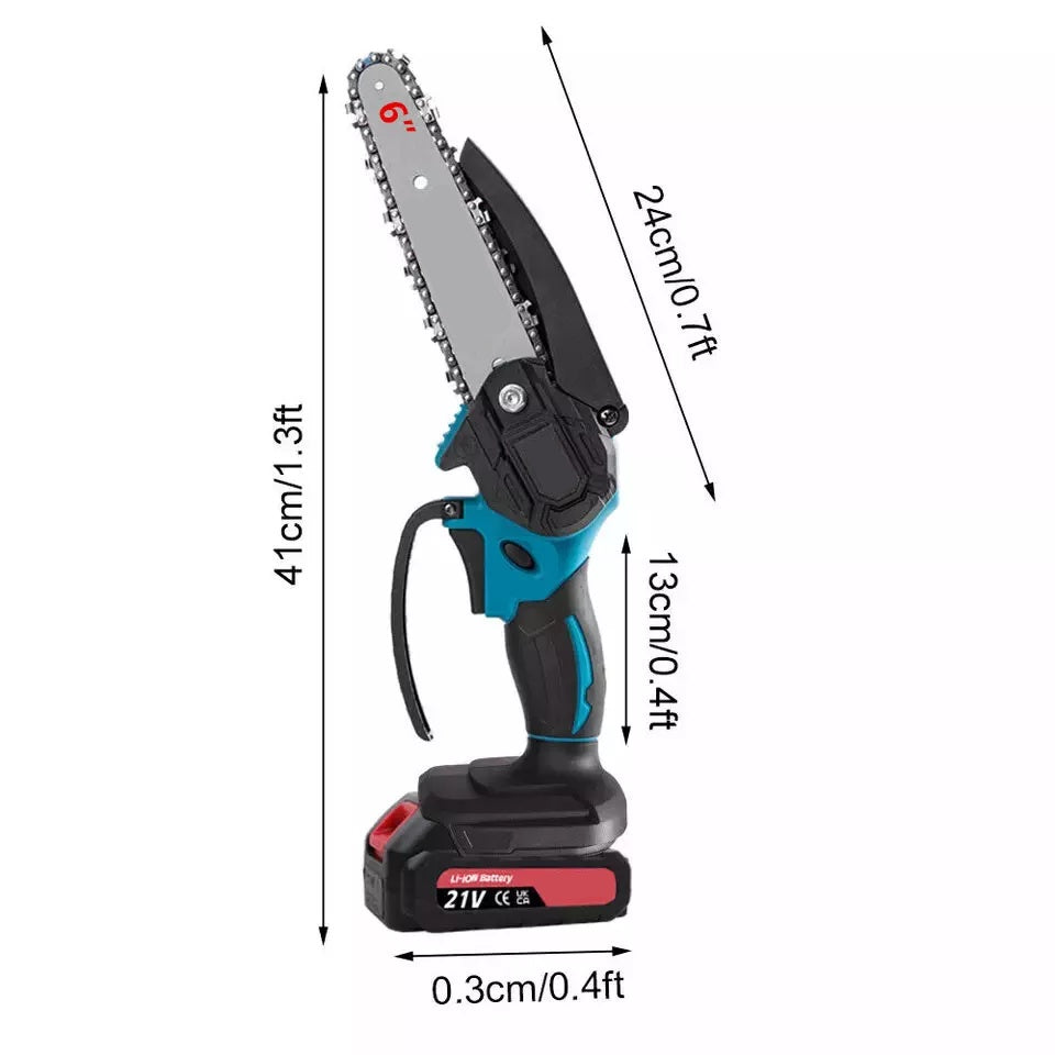 2 Battery 6-8  Mini Cordless Chainsaw Electric One-Hand Saw Wood Cutter