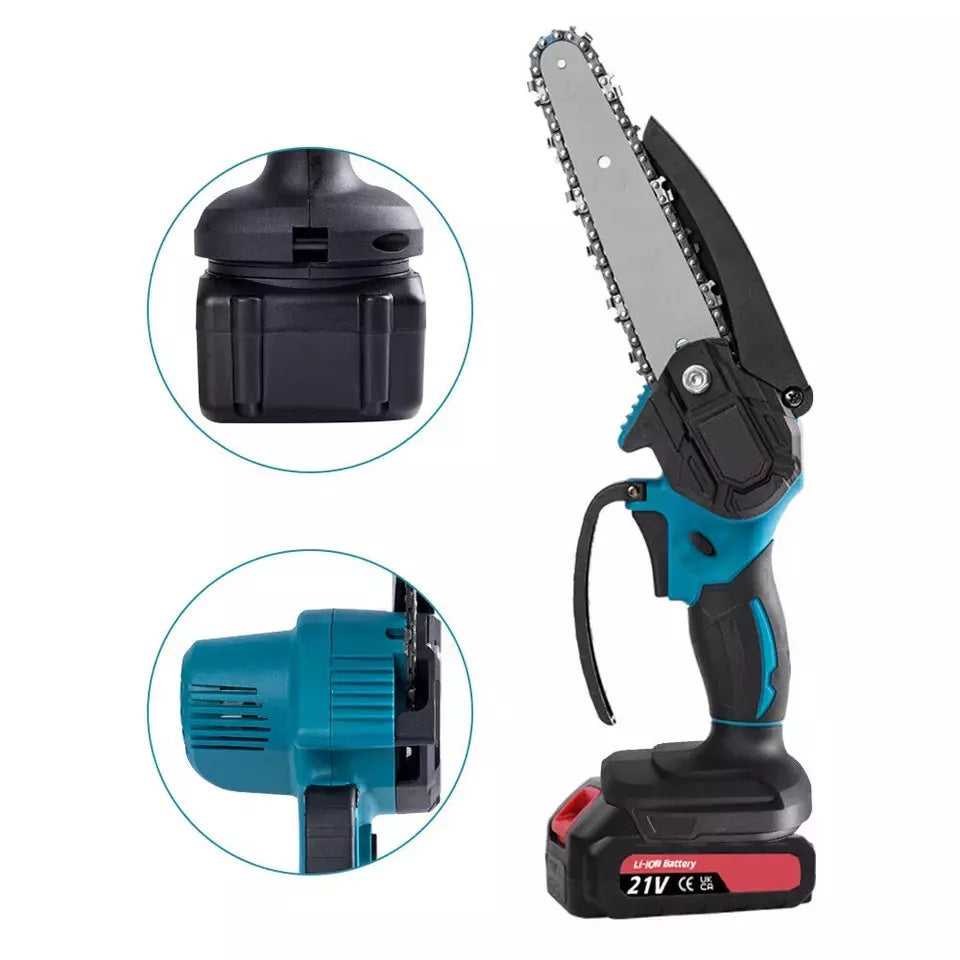 2 Battery 6-8  Mini Cordless Chainsaw Electric One-Hand Saw Wood Cutter