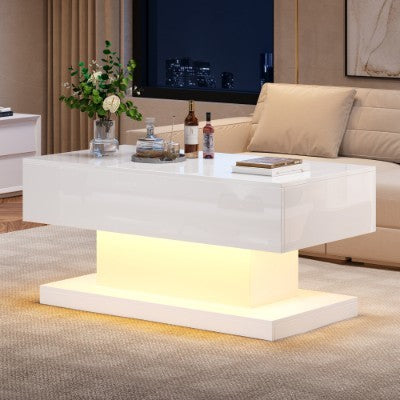 High Gloss Lift Up Top Coffee Table With Storage, Extendable Desktop Dinning Table 100 X 50 X 45 Cm, Height Adjustable Tabletop, Retractable Desk