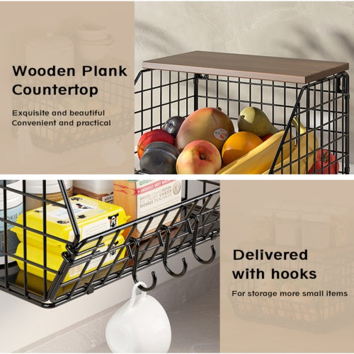 2 Pack Metal Fruit Baskets Wall Holder Storage Basket Organizer Shelf For Fruit