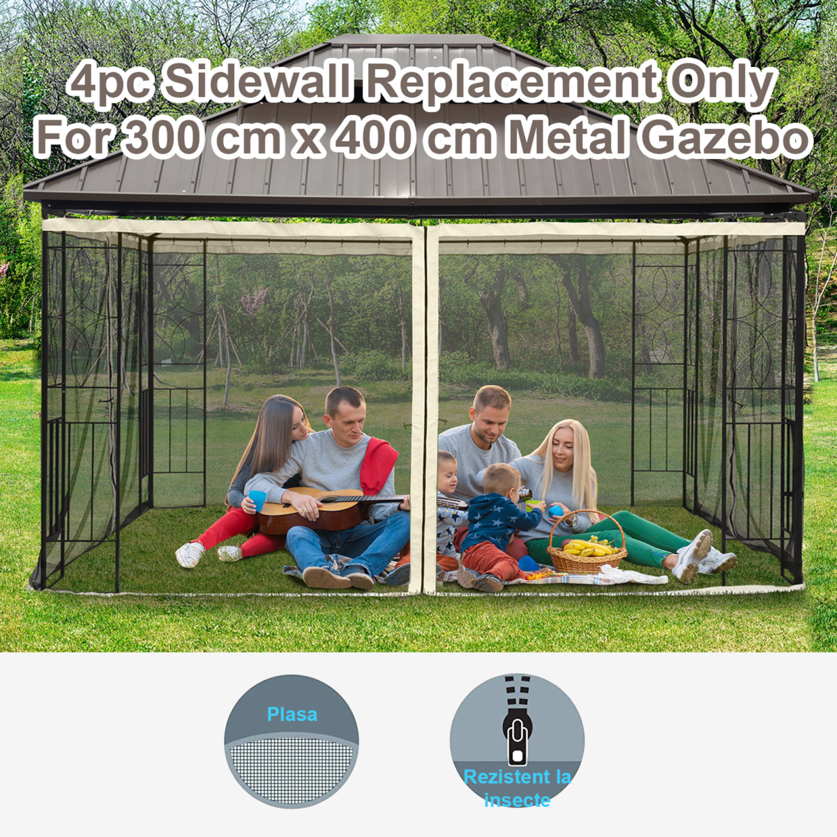 302 x 207cm Universal Replacement Gazebo Mesh Netting Screen Walls