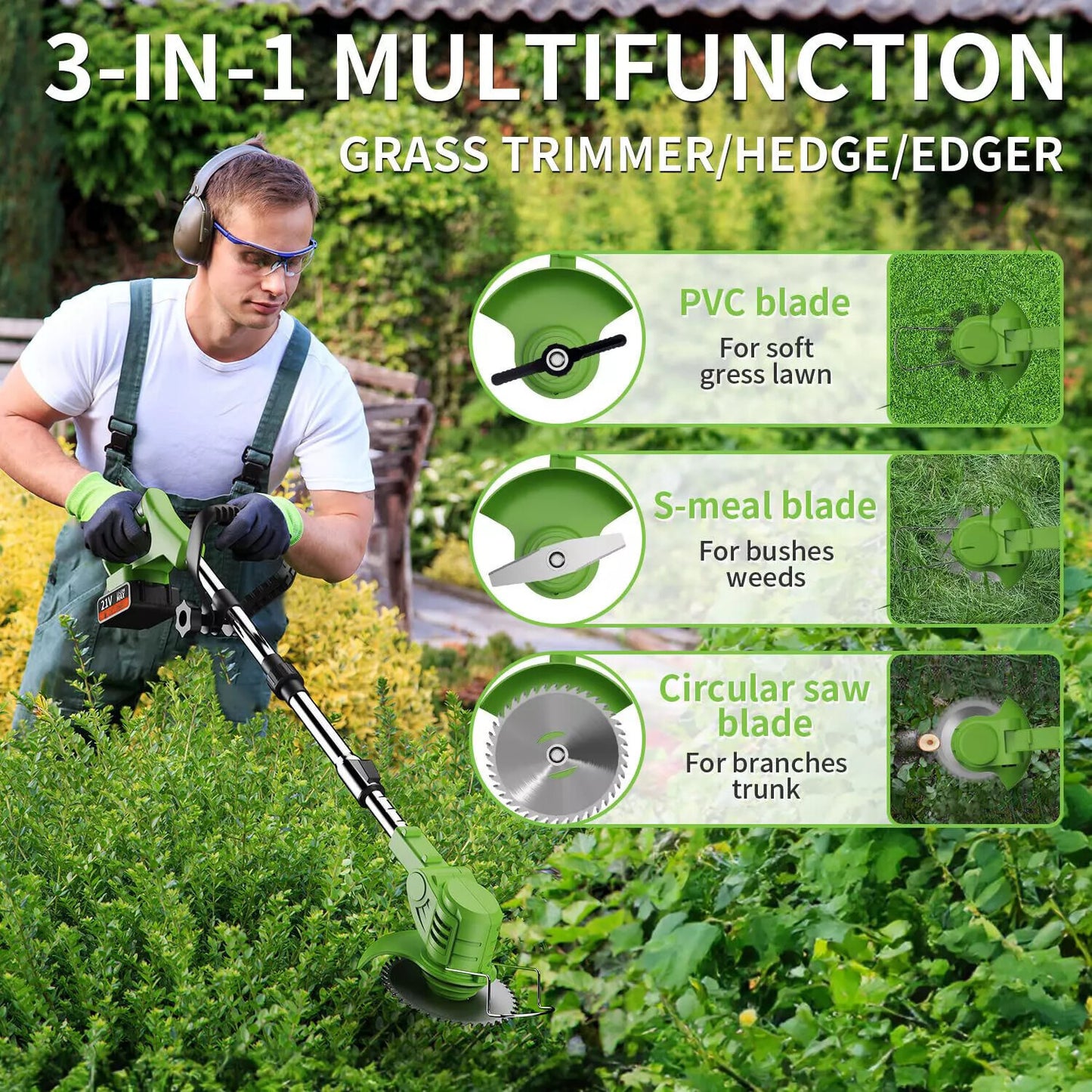 21V Cordless Strimmer Grass Trimmer Tree Cutter Garden Edger Electric 2Batteries
