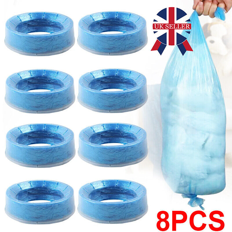 8pcs Nappy Disposal System Refill Cassettes Wrappers Bag Sacks Pack Bin Bags