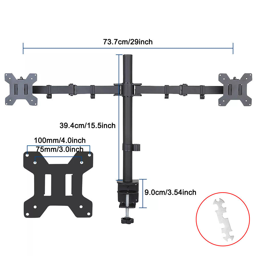 Double Dual Display Computer Screen Monitor Arm Mount Desk Stand LED CC