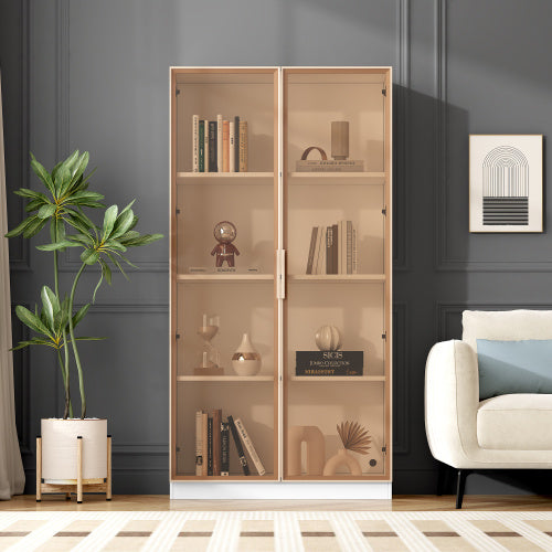 LED Display Cabinet, Clear Display Case For Figures, Storage Shelves With Tempered Glass Door, Storage Cabinet Floor Standing Transparent Showcase 160x80x40 Cm White