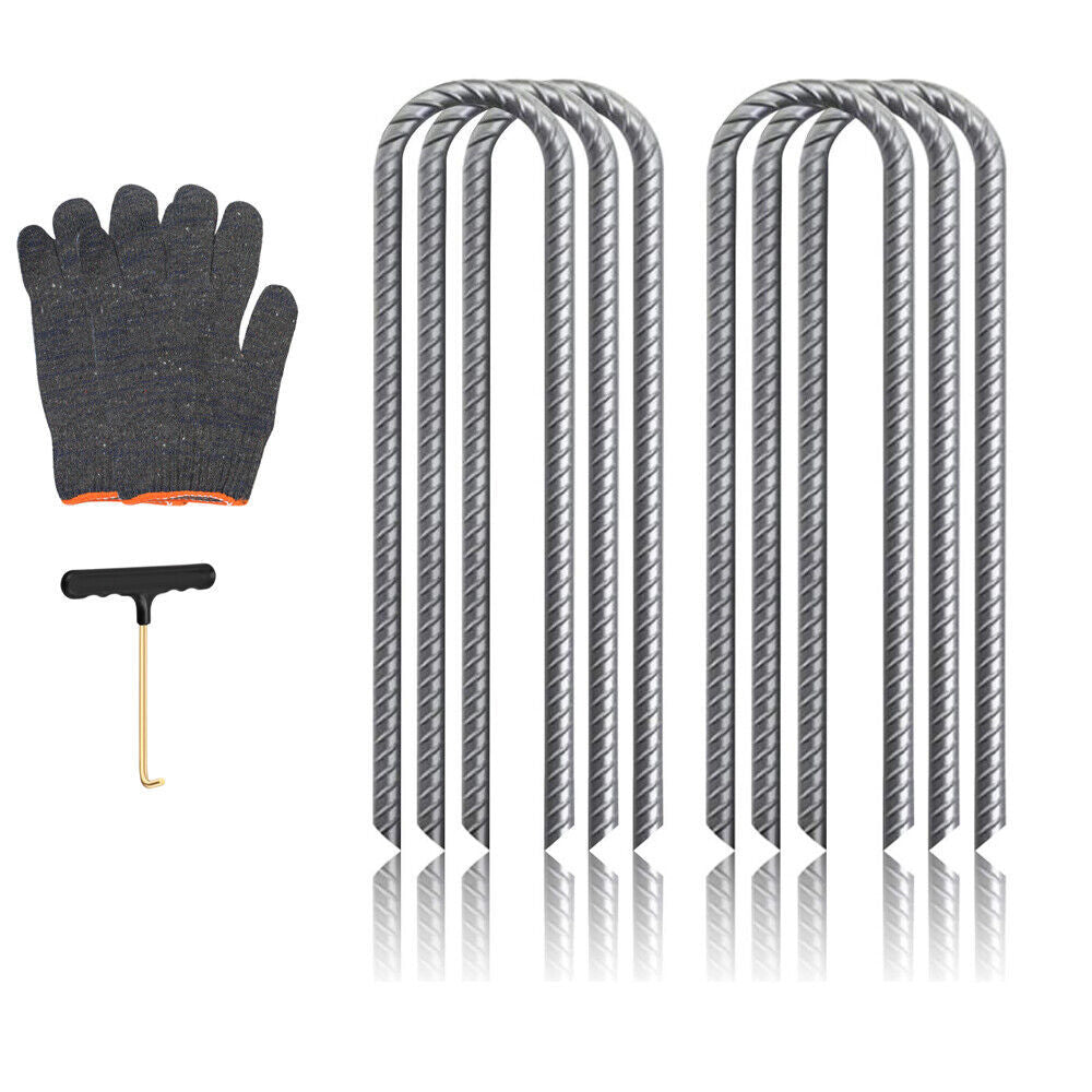 U-Shaped Rebar Stakes 30cm Heavy Duty Ground Anchors Tent Pegs Trampoline Stakes