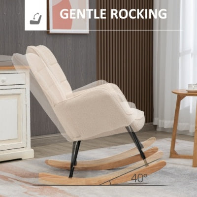 HOMCOM Berber Fleece Nursery Glider Rocker For Nursing, Wingback Rocking Chair For Living Room, Beige