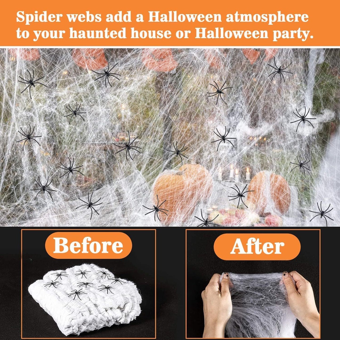Extra Large Stretchable Spider Web For Indoor & Outdoor Spooky Party Decoration