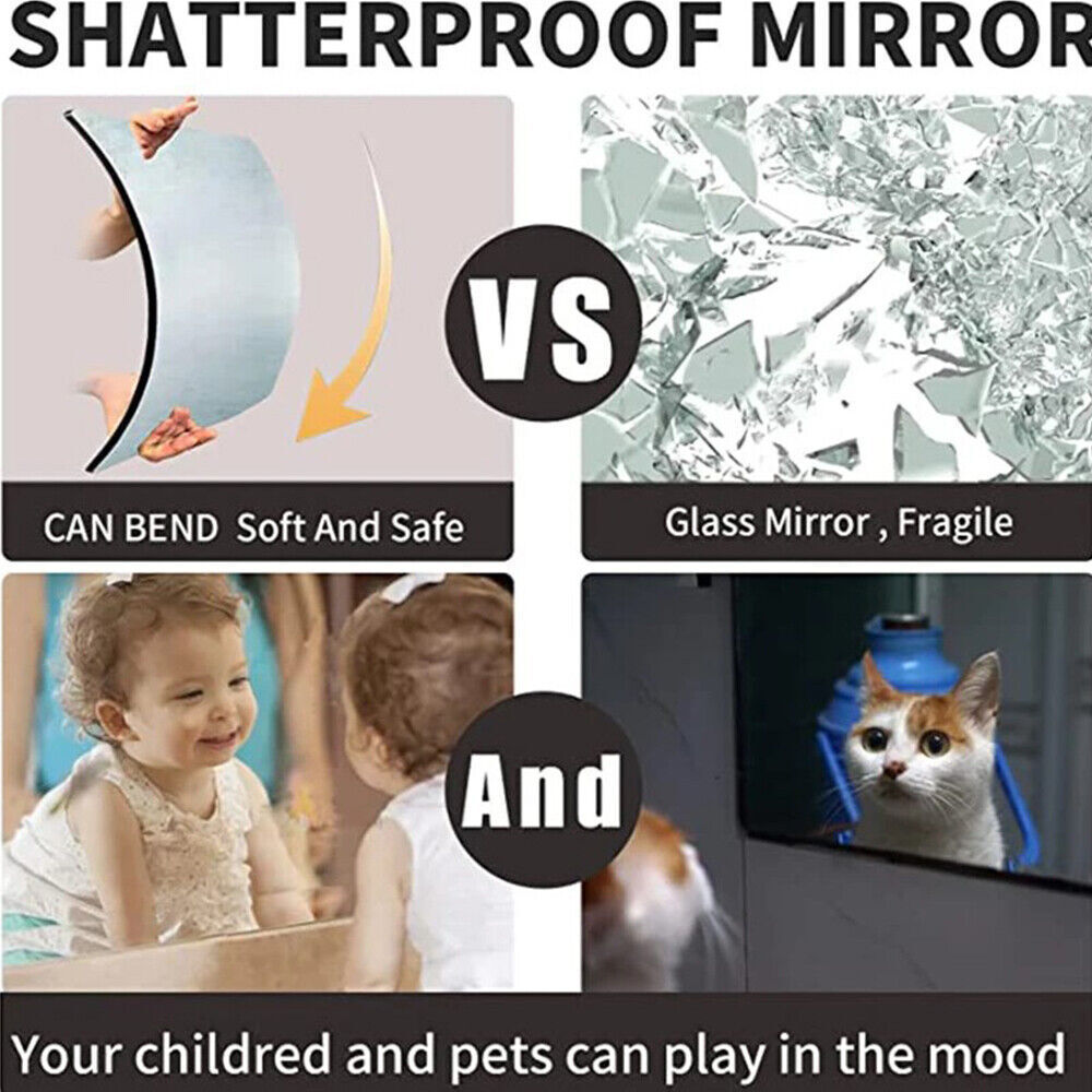 4Pcs 30X30cm Mirror Tiles Wall Sticker Square Self Adhesive Stick On Home Decor