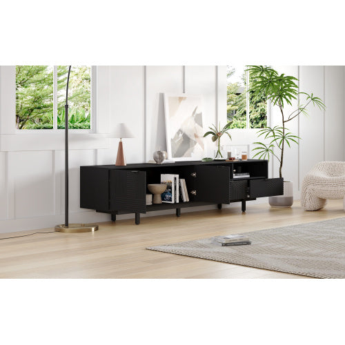 Modern Bohemian TV Cabinet, Black Geometric Lines TV Stand, TV Entertainment Center With Storage Space, 200X40X1 Cm, Modern TV Stand For 90 Inch TVs, Console Media Cabinet For Living Room