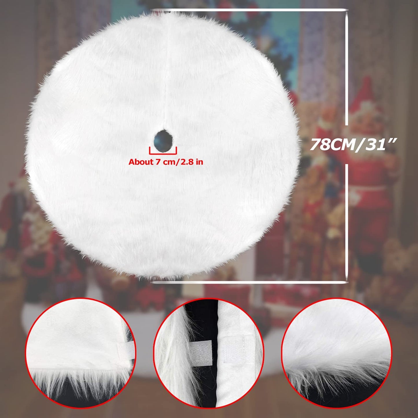 White Faux Fur Christmas Tree Skirt 78cm 31'' Snowflake Plush Xmas Cover