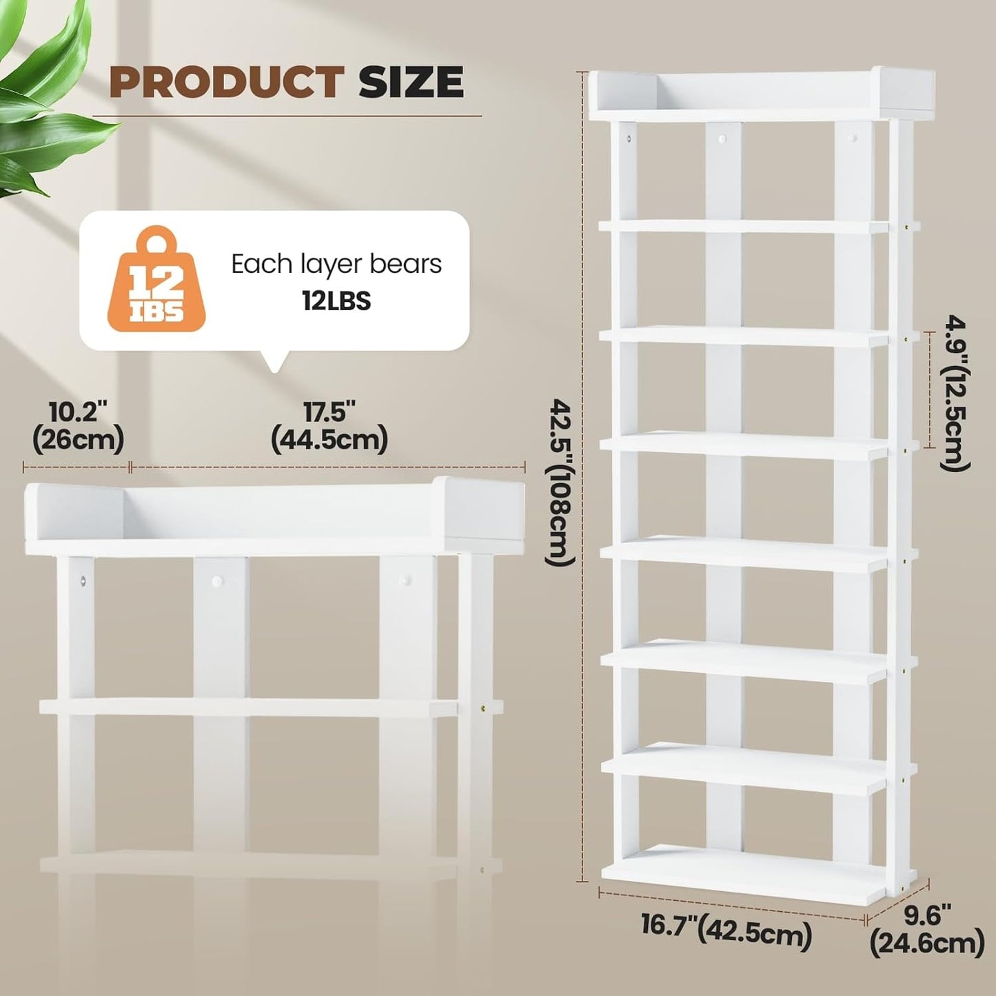 Tienily 7-Tier Narrow Shoe Rack, Wooden Shoe Shelf, Tall Slim Vertical Shoe Display Stand Holder For Entryway, Hallway, Home, Bedroom