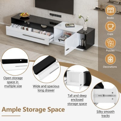 70 Inch High Gloss TV Stand, Entertainment Center For 60 To 70 Inch TVs With 2 Closed Storage Spaces, Modern TV Console With 1 Door And 1 Drawer, Living Room TV Stand, Television Table Center