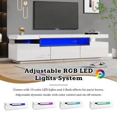 V Stand Cabinet For 70-inch TV High Gloss TV Stand Unit With LED Lights 160CM, 3 Drawers, 3 Open Storage Space, For Bedroom Living Room Home Furniture