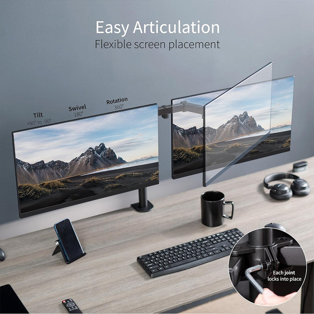 Double Dual Display Computer Screen Monitor Arm Mount Desk Stand LED CC