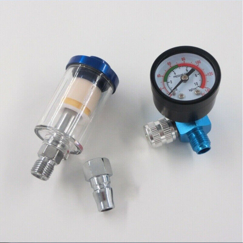 Mini Air Pressure Regulator Gauge Spray Gun & In-Line Water Trap Air Filter
