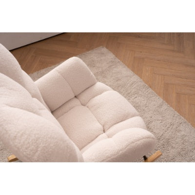 Mid Century Modern Teddy Fabric Tufted Upholstered Rocking Chair Padded Seat For Living Room Bedroom,Ivory White