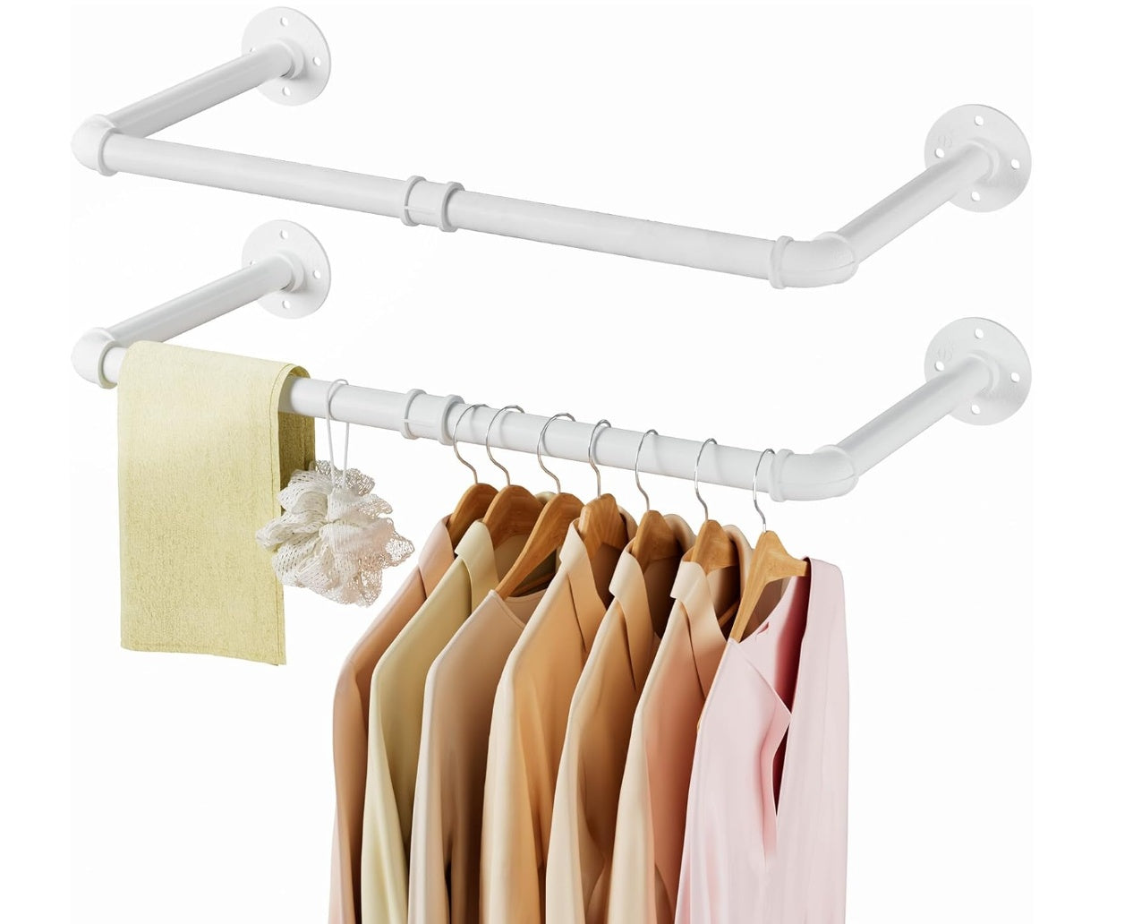 Tienily Industrial Pipe Clothes Rack, Metal Hanging Rails For Clothes, 80cm Clothes Rail Wall Mounted For Bedroom Storage