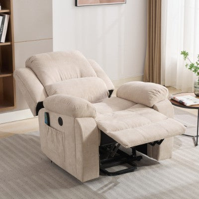 Power Massage Lift Recliner Chair With Heat & Vibration For Elderly, Heavy Duty And Safety Motion Reclining Mechanism Fabric Sofa With Storage Pockets, Cup Holders