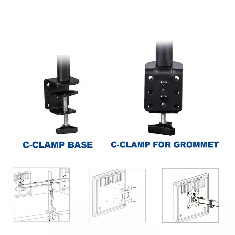 Double Dual Display Computer Screen Monitor Arm Mount Desk Stand LED CC