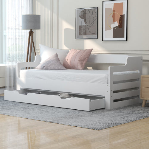 Daybed, Trundle And Drawer, Cabin Bed, SIngle Guest Bed Sofa Bed, Pull Out Trundle And Storage Drawer For Living Room And Bedroom -  3 90 X190 Cm - White