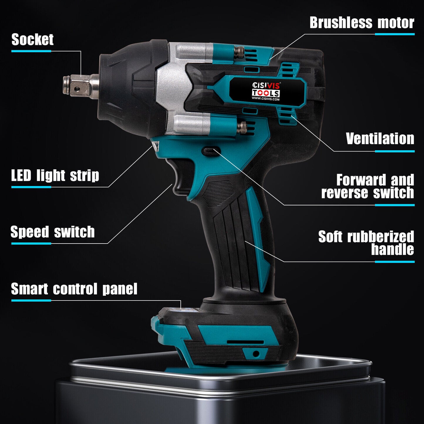 2000Nm 1-2 Cordless Electric Impact Wrench Drill Ratchet Driver For 18V