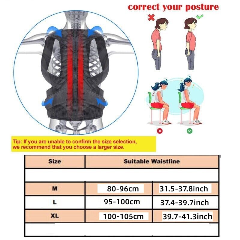 Adjustable Posture Corrector Back Brace Men Women Lumbar Shoulder Support Belt