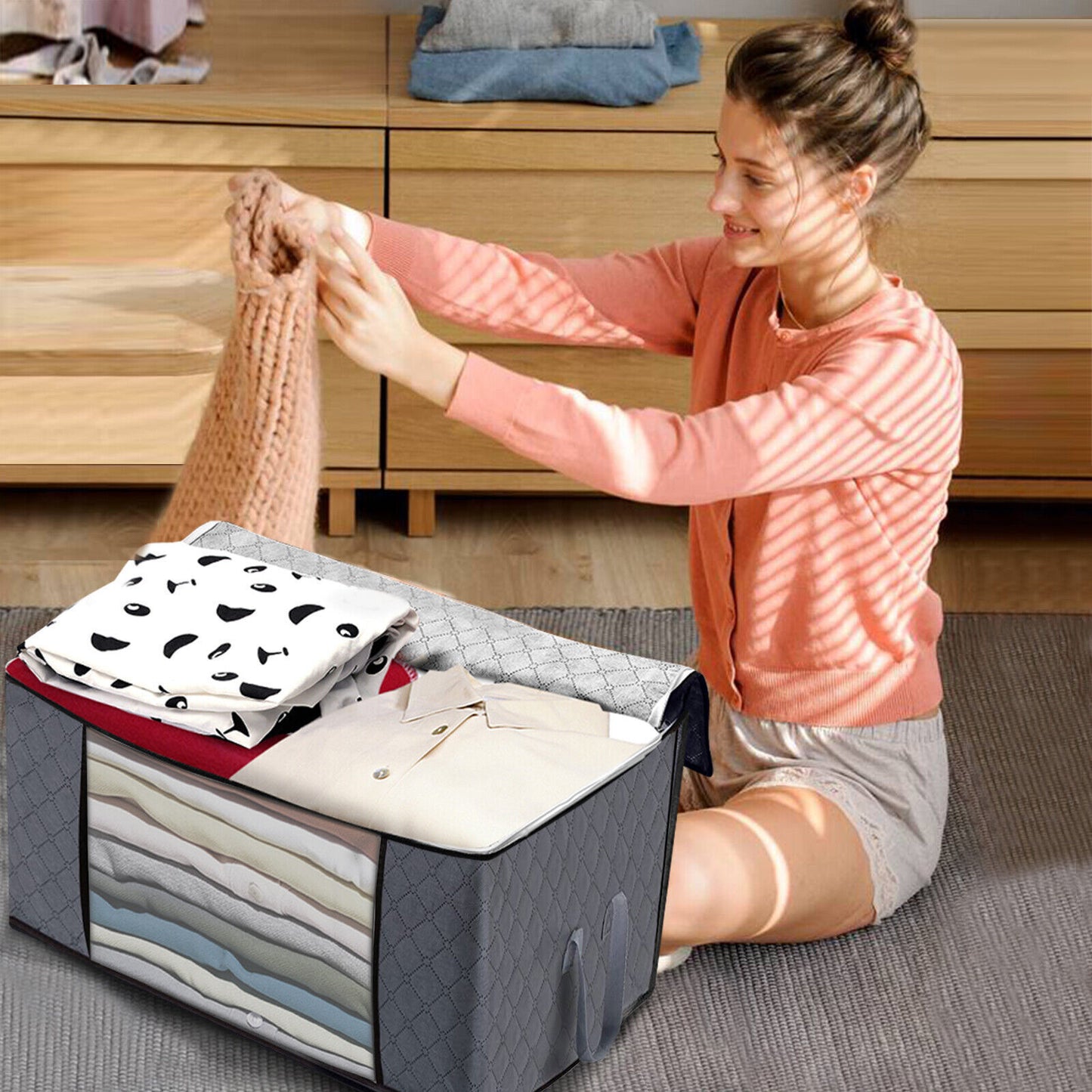4Pcs Clothes Storage Bags Zipped Organizer Underbed Wardrobe Cube Closet Boxes