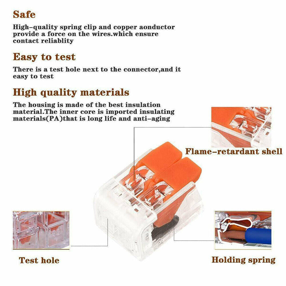 95x For Wago 221 Electrical Connectors Wire Block Clamp Terminal Cable Reusable-