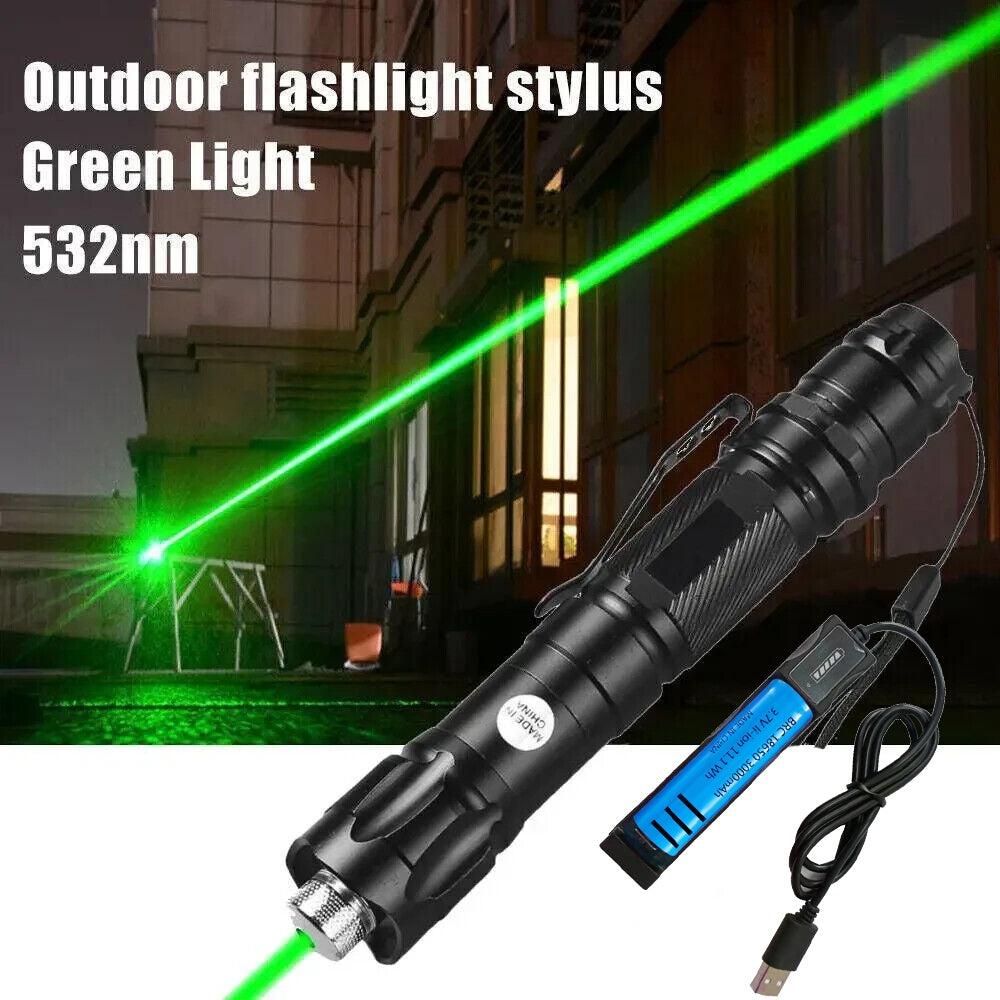 Green Laser Pointer USB Rechargeable Pen LED Flashlight Torch Visible Beam Lazer