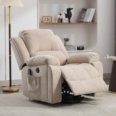 Power Massage Lift Recliner Chair With Heat & Vibration For Elderly, Heavy Duty And Safety Motion Reclining Mechanism Fabric Sofa With Storage Pockets, Cup Holders