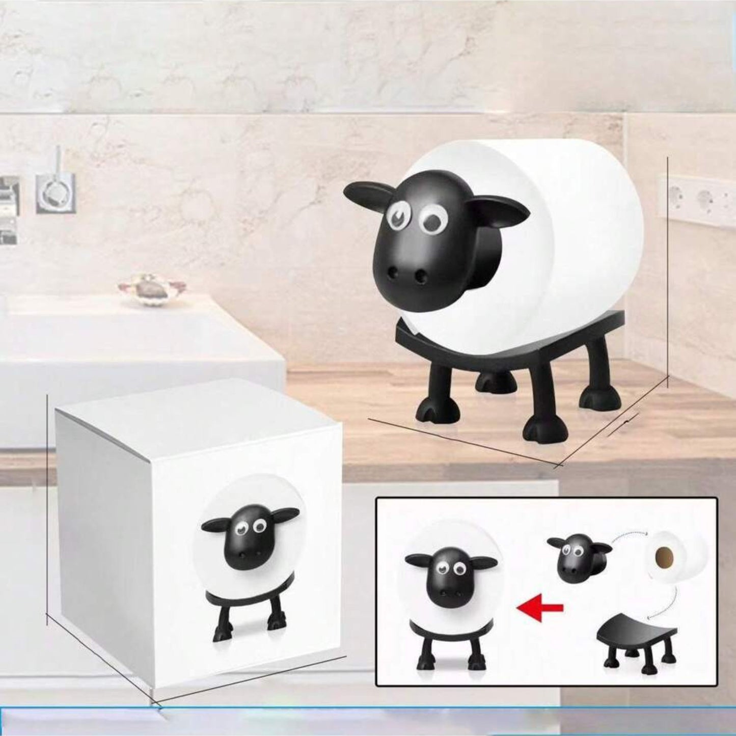 3Pcs FUNNY SHEEP TOILET PAPER HOLDER QUIRKY BATHROOM DECOR LOO ROLL STORAGE New