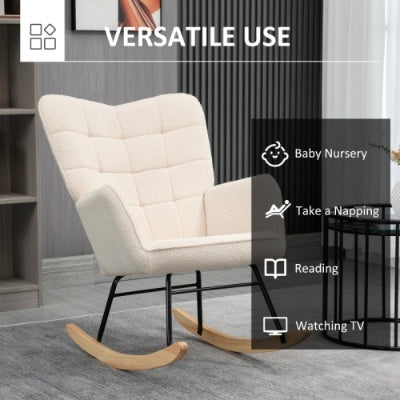 HOMCOM Berber Fleece Nursery Glider Rocker For Nursing, Wingback Rocking Chair For Living Room, Beige